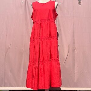 J. Crew red/coral tiered summer midi dress